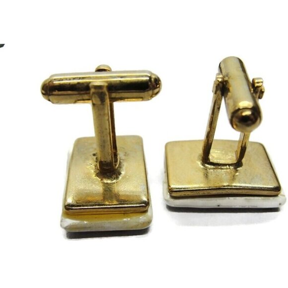 King of Spades Porcelain Cufflinks Gold Tone Tux Shirt Dress Suit Vintage - Picture 10 of 11